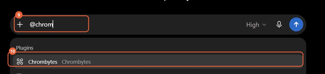 Typing @chrombyte in the ChatGPT message box and selecting the Chrombyte plugin from the suggestions